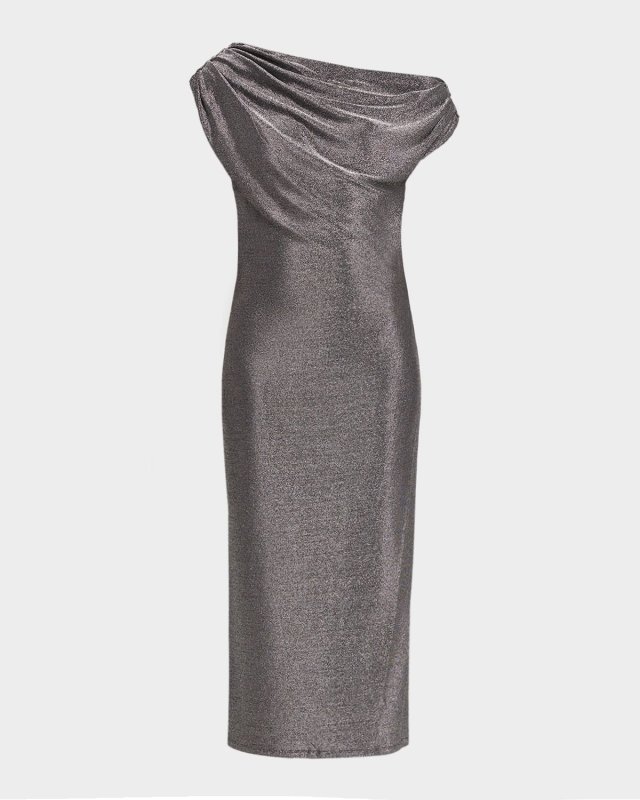 Rocker Chet Metallic Boat-Neck Midi Dress